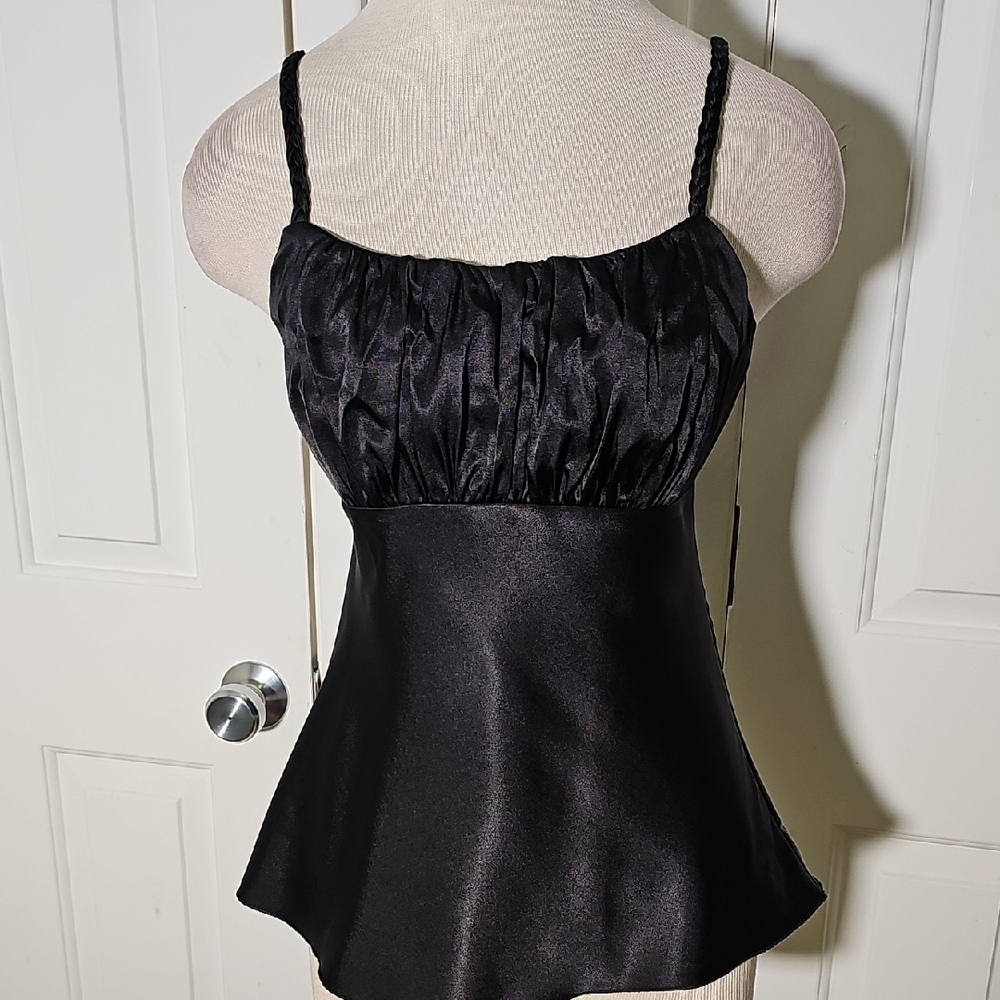Elegant Black Satin Women's Babydoll, Wimsigoth Top. Meduim